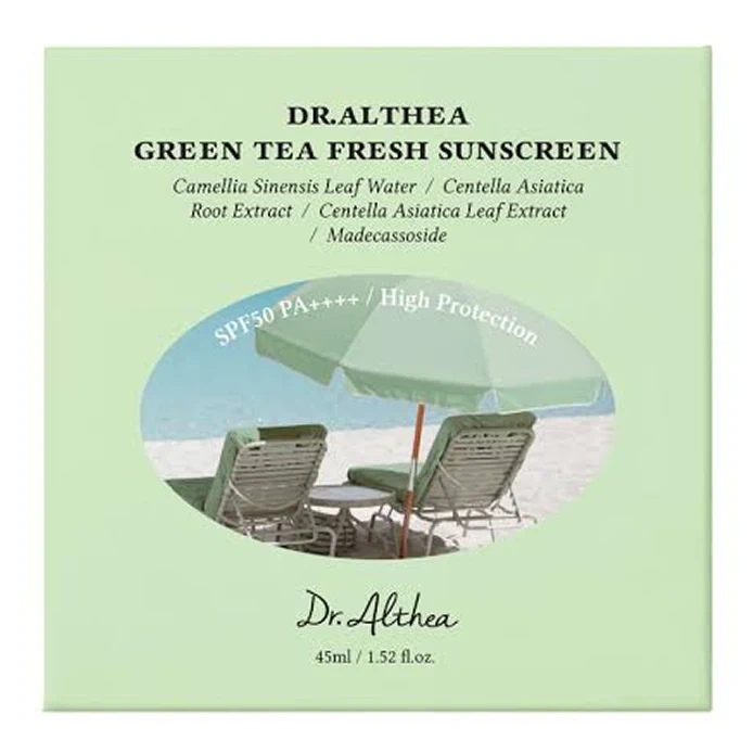 Успокаивающий солнцезащитный крем Dr.Althea Green Tea Fresh Sunscreen SPF50+ PA++++, 45 мл